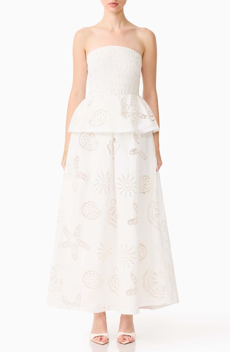 Elliatt Shell Broderie Strapless Gown, Main, color, White