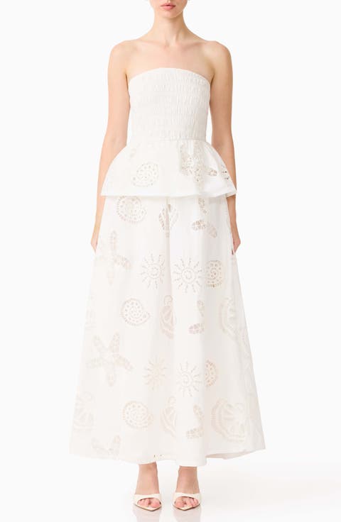 Shell Broderie Strapless Gown