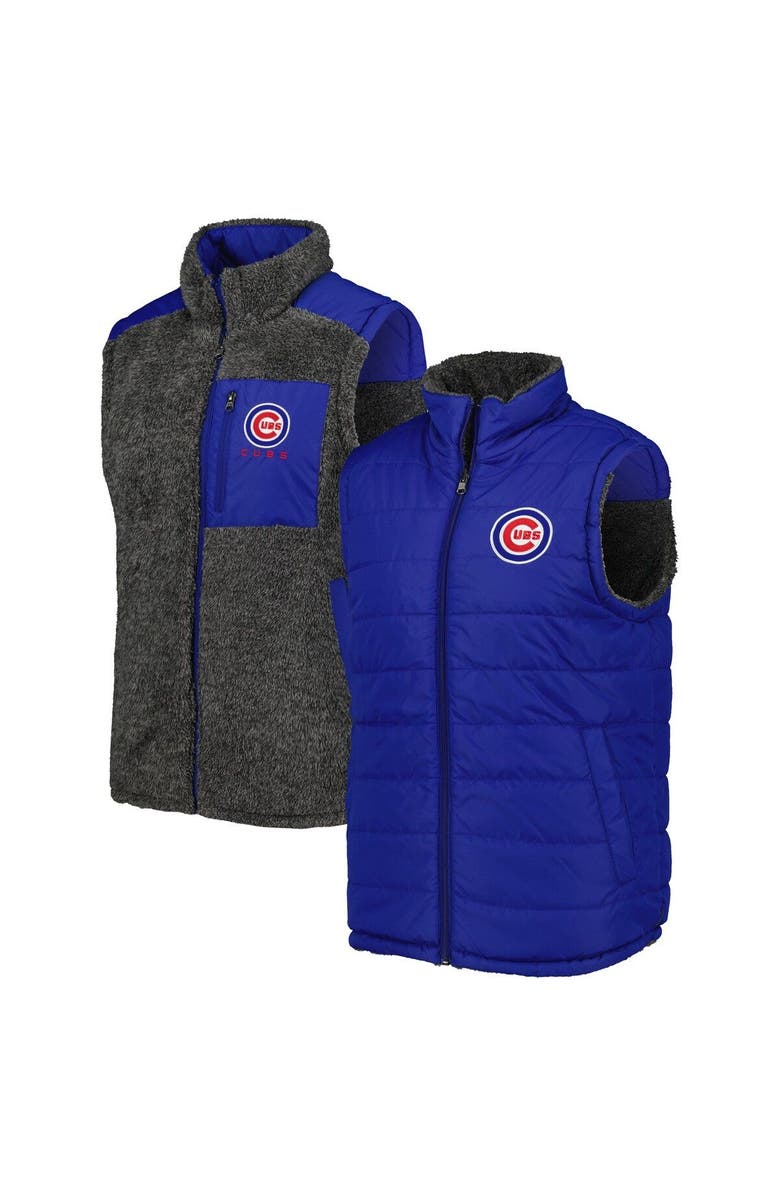 G-III SPORTS BY CARL BANKS Men's G-III Sports by Carl Banks Royal/Charcoal Chicago Cubs Power Hitter Reversible Full-Zip Vest, Main, color, 