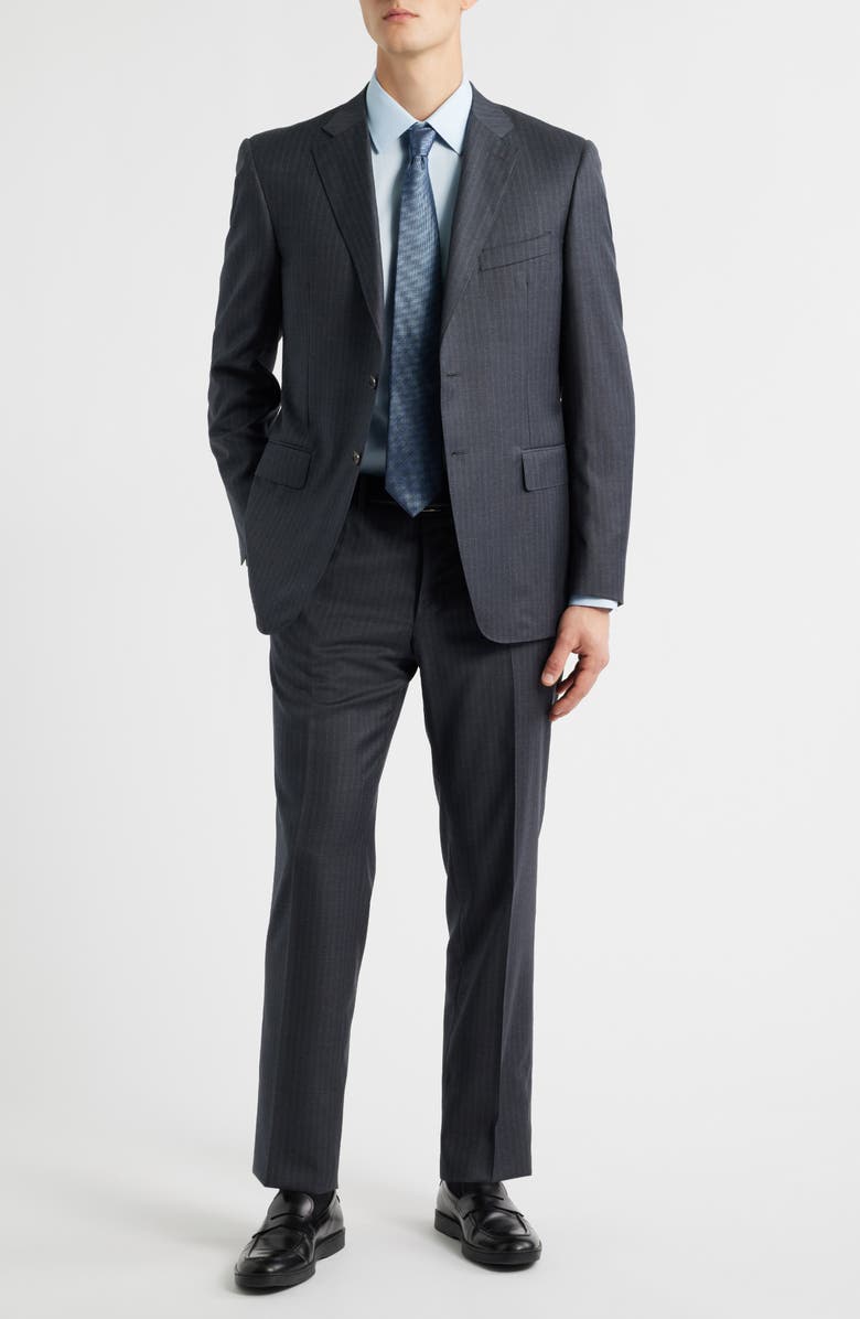 Canali Siena Regular Fit Stripe Super 130s Wool Suit, Main, color, Grey