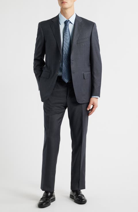 Siena Regular Fit Stripe Super 130s Wool Suit (Regular, Long & Short)