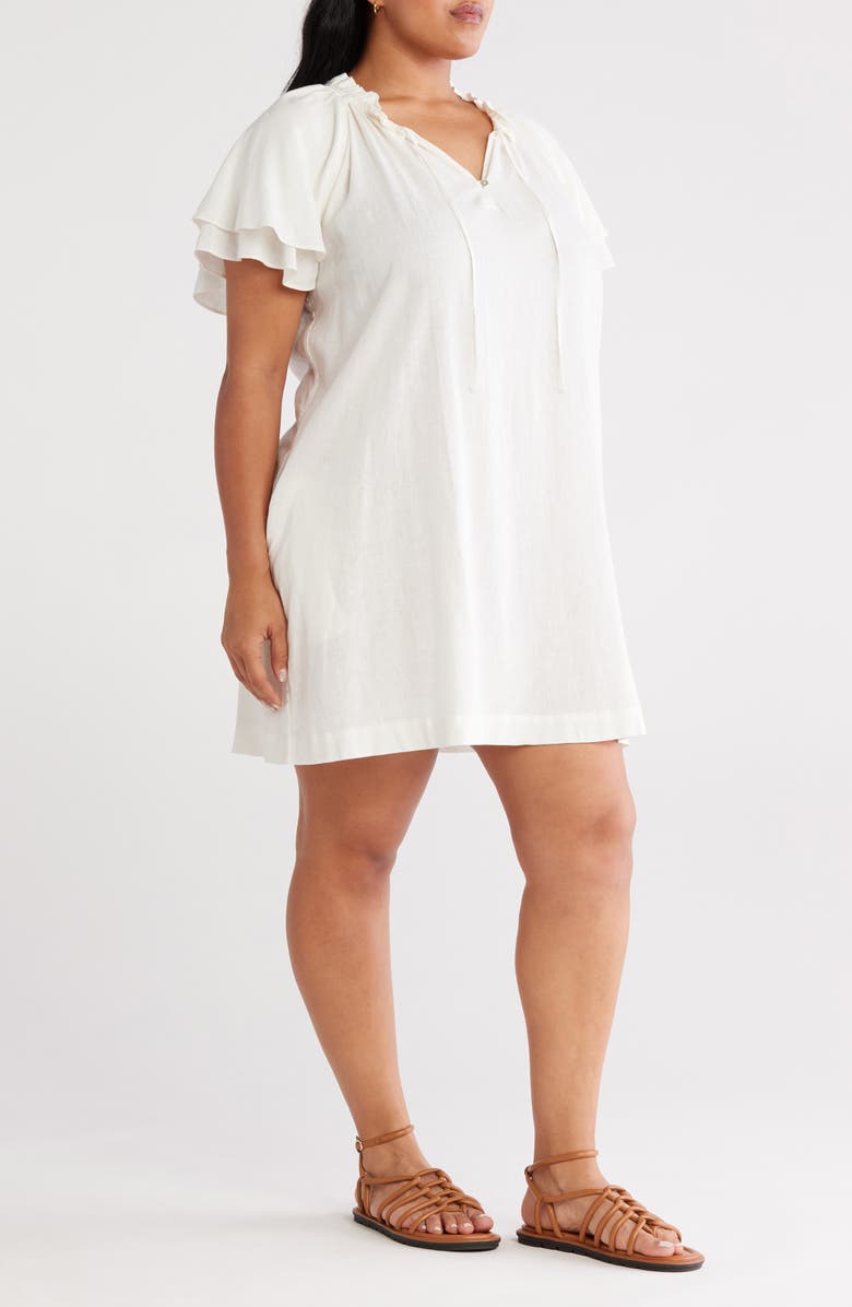 Treasure & Bond Flutter Sleeve Linen Blend Shift Dress, Alternate, color, Ivory Dove