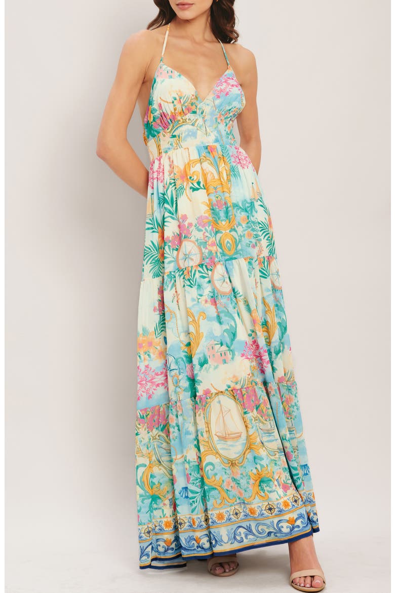 Print Halter Maxi Dress, Alternate, color, IVORY MULTI