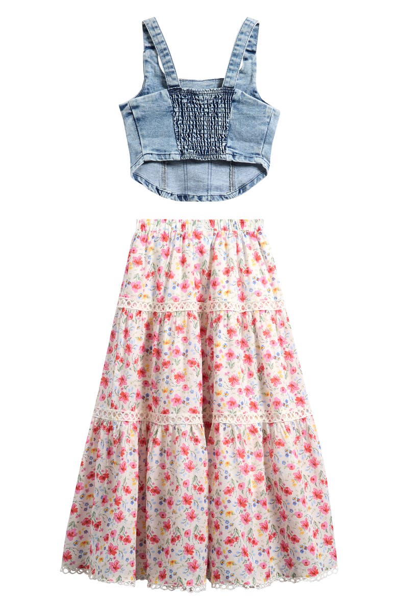 Tween Diva Kids' Denim Crop Top & Maxi Skirt Set, Alternate, color, Ivory