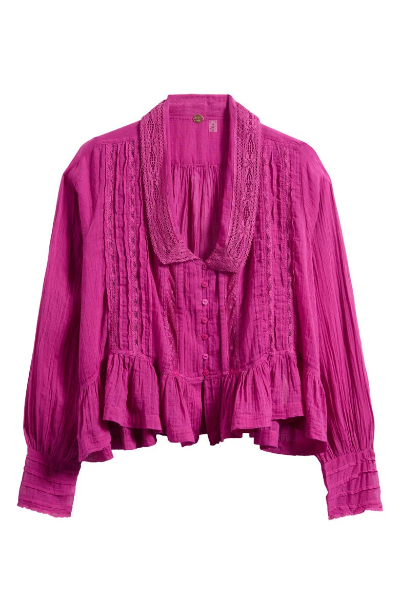 Free People Elodie Lace Trim Ruffle Hem Shirt, Alternate, color, Dragonfruit