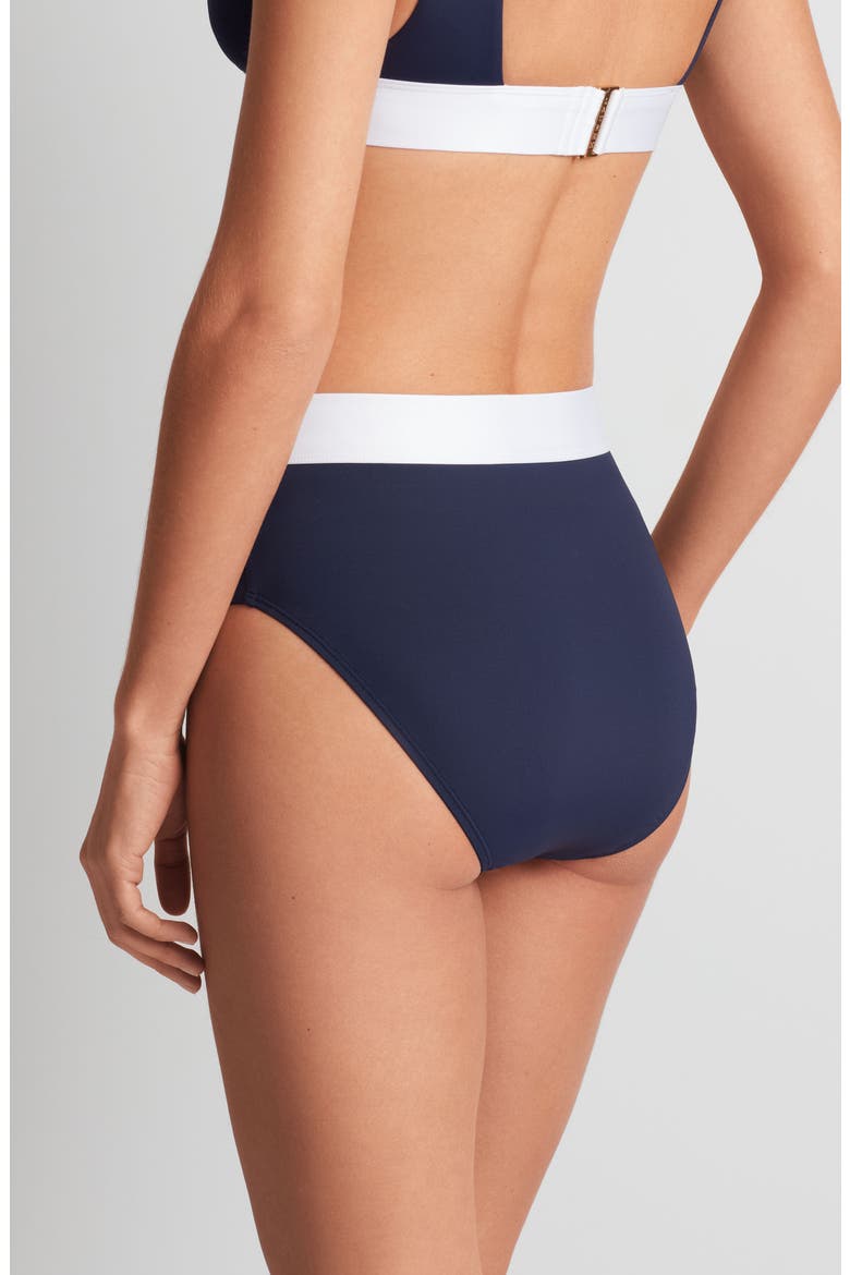 Banded High Waist Bikini Bottoms, Alternate, color, DARK NAVY