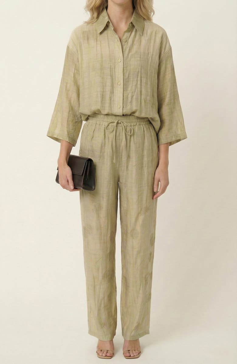 Modenaire Relaxed Button Front Shirt & Drawstring Pants Set, Alternate, color, Pale Green