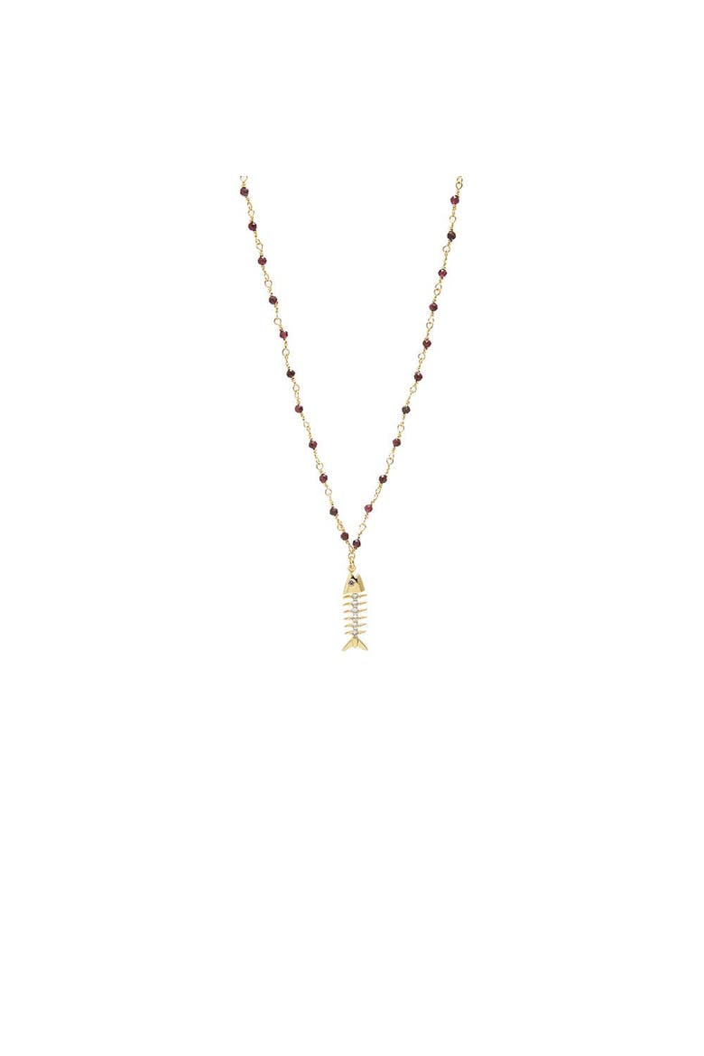 CZ Fishbone with Extra Long Beaded Chain Necklace, Main, color, Burgundy
