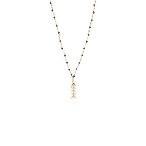 CZ Fishbone with Extra Long Beaded Chain Necklace