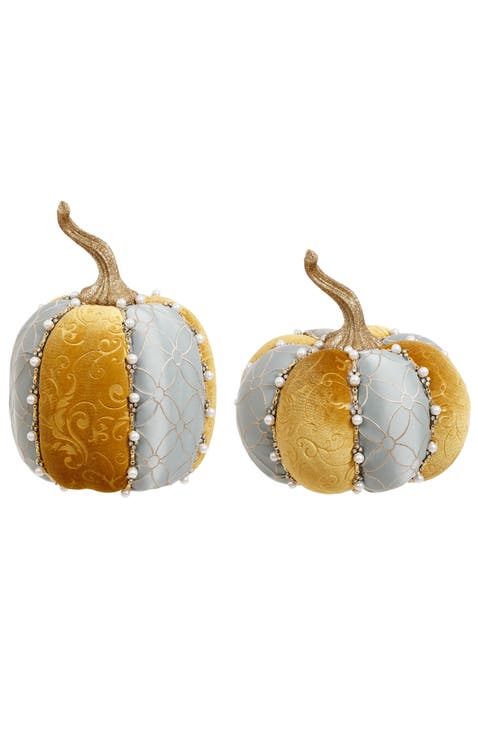 Pearl Pumpkin, Aqua/Tan, Set  of 2
