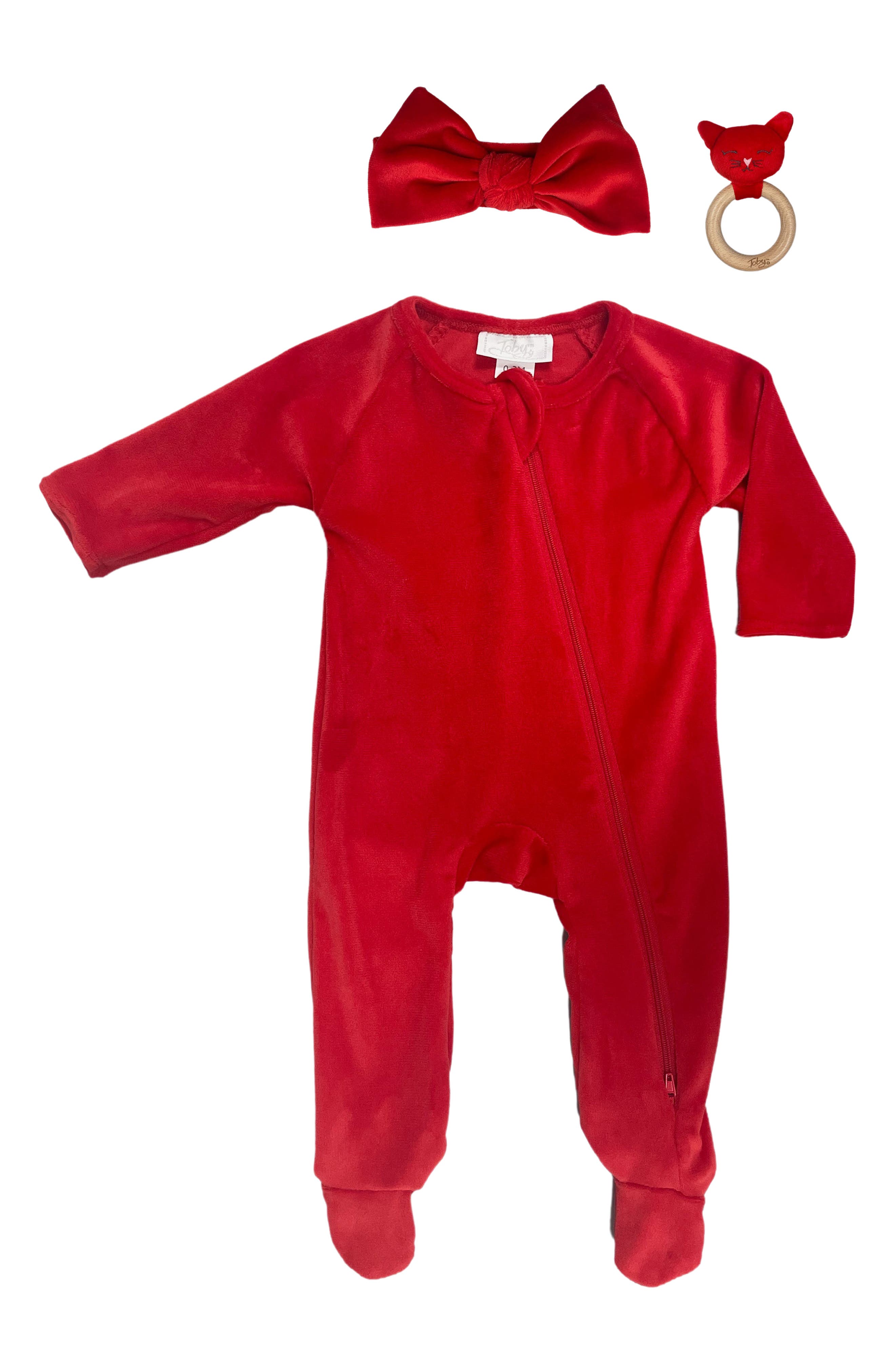 Stretchy Velvet 3-Piece Footie Set