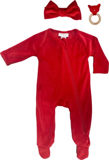 Stretchy Velvet 3-Piece Footie Set
