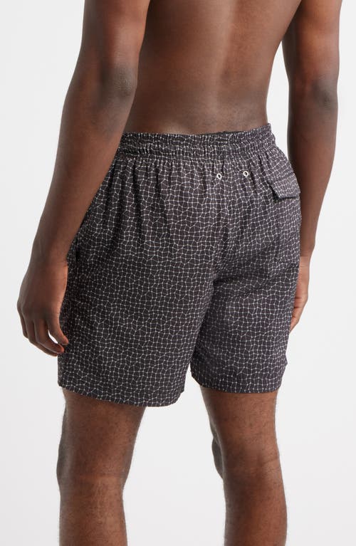 Stone Rose Wavy Mesh Print Swim Trunks In Gray