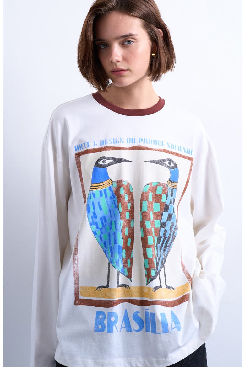 Contrast Ringer Skater Long Sleeve Graphic T-Shirt, Main, color, WHITE