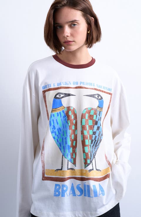 Contrast Ringer Skater Long Sleeve Graphic T-Shirt