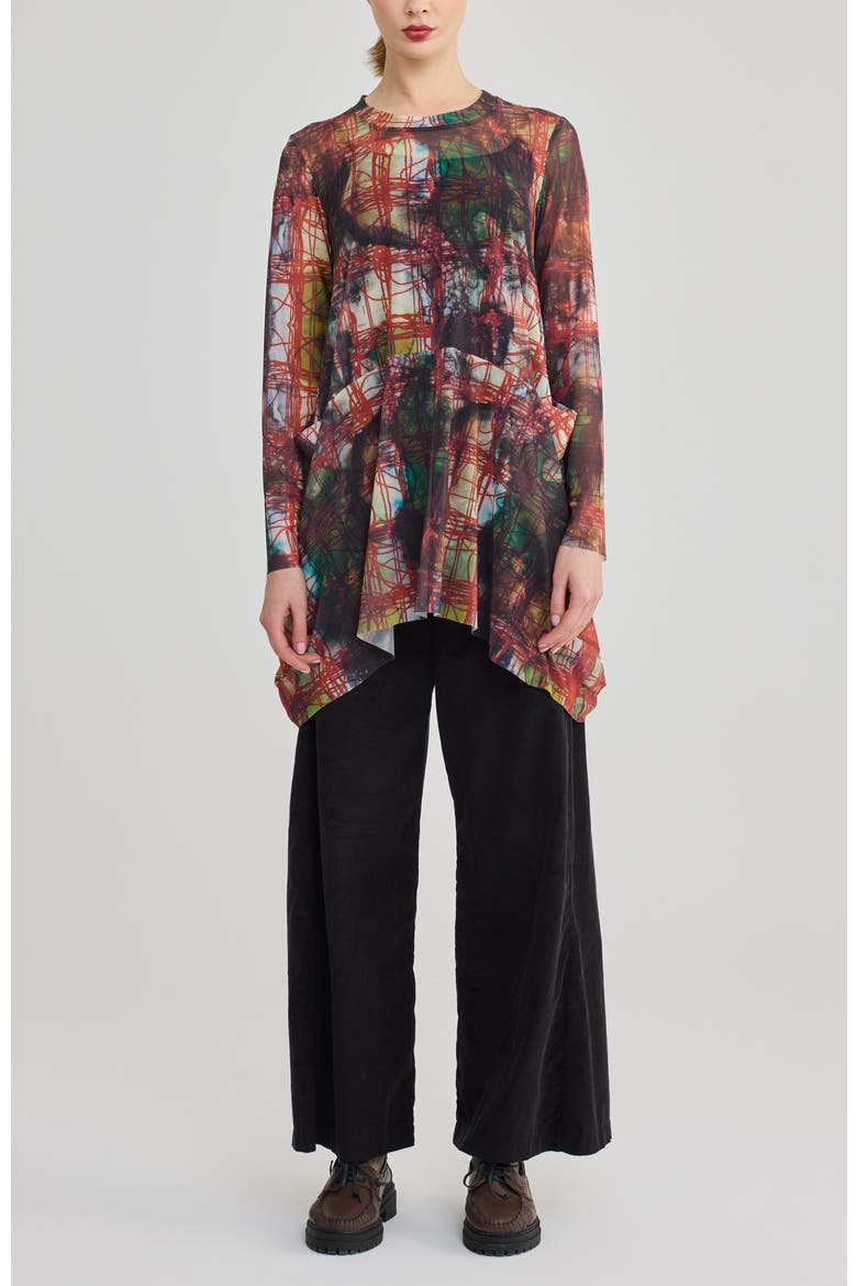 Clemence Printed Mesh Tunic, Alternate, color, Multi-Brown