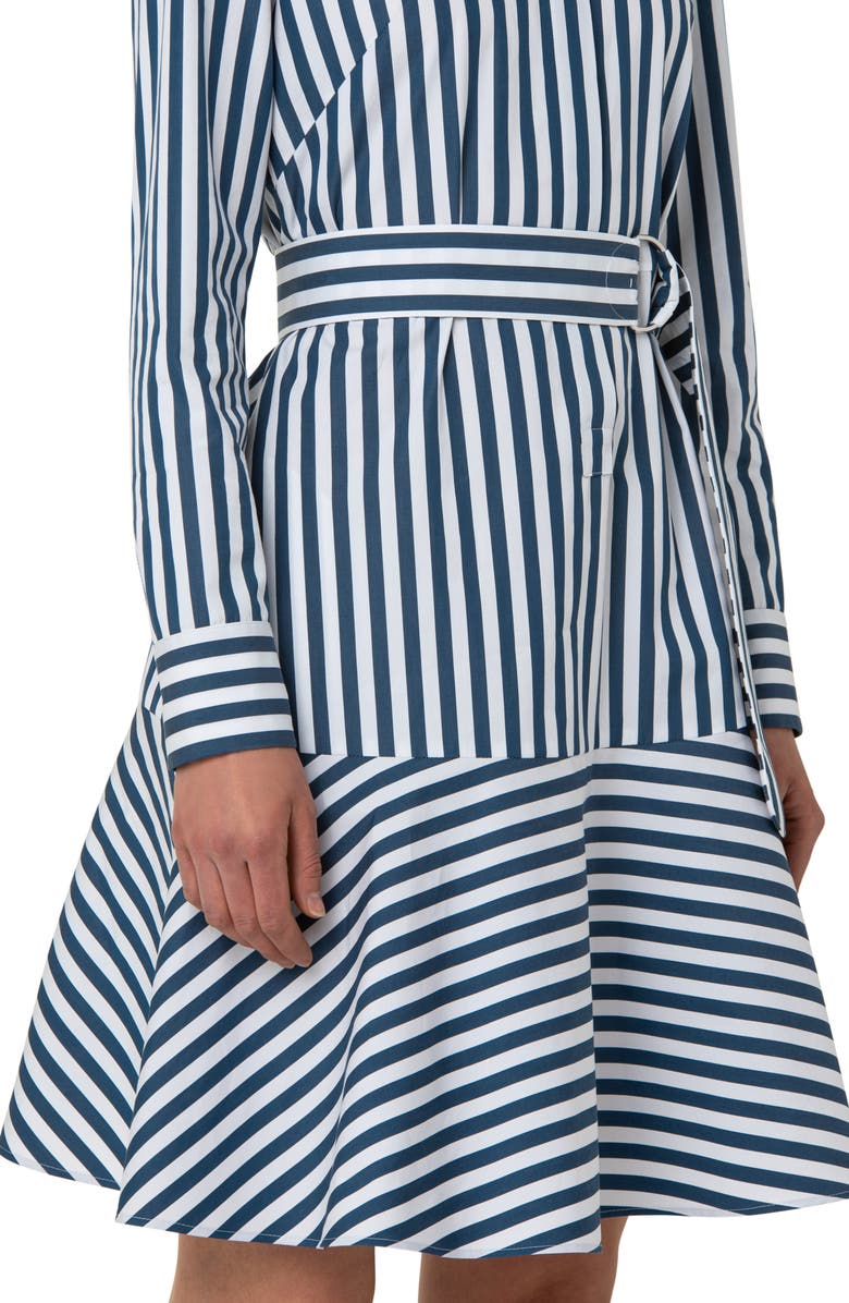 Akris punto Stripe Cotton Flare Hem Shirtdress, Alternate, color, Cream-Dark Denim