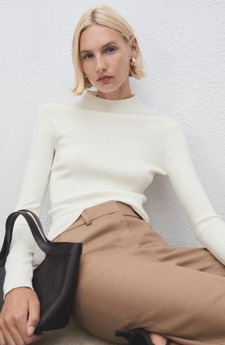 MANGO Fitted Mock Neck Sweater, Alternate, color, Ecru