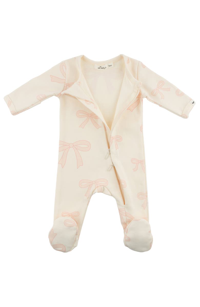 oh baby! Big Bows Pink Footie, Alternate, color, Milk