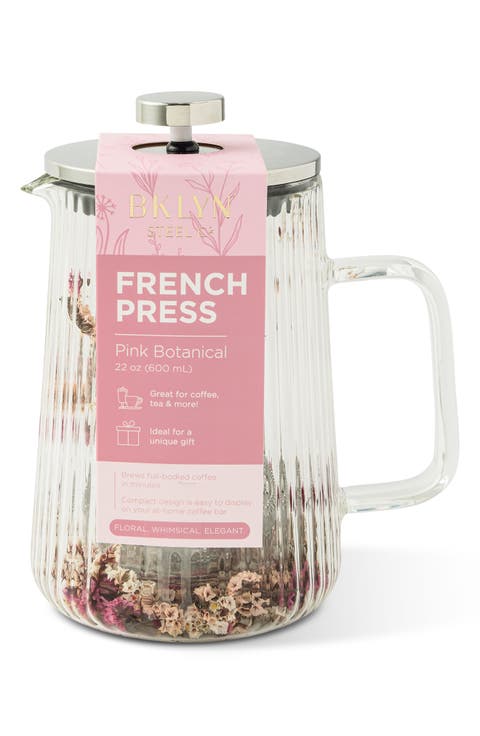 Pink Botanical Glass French Press