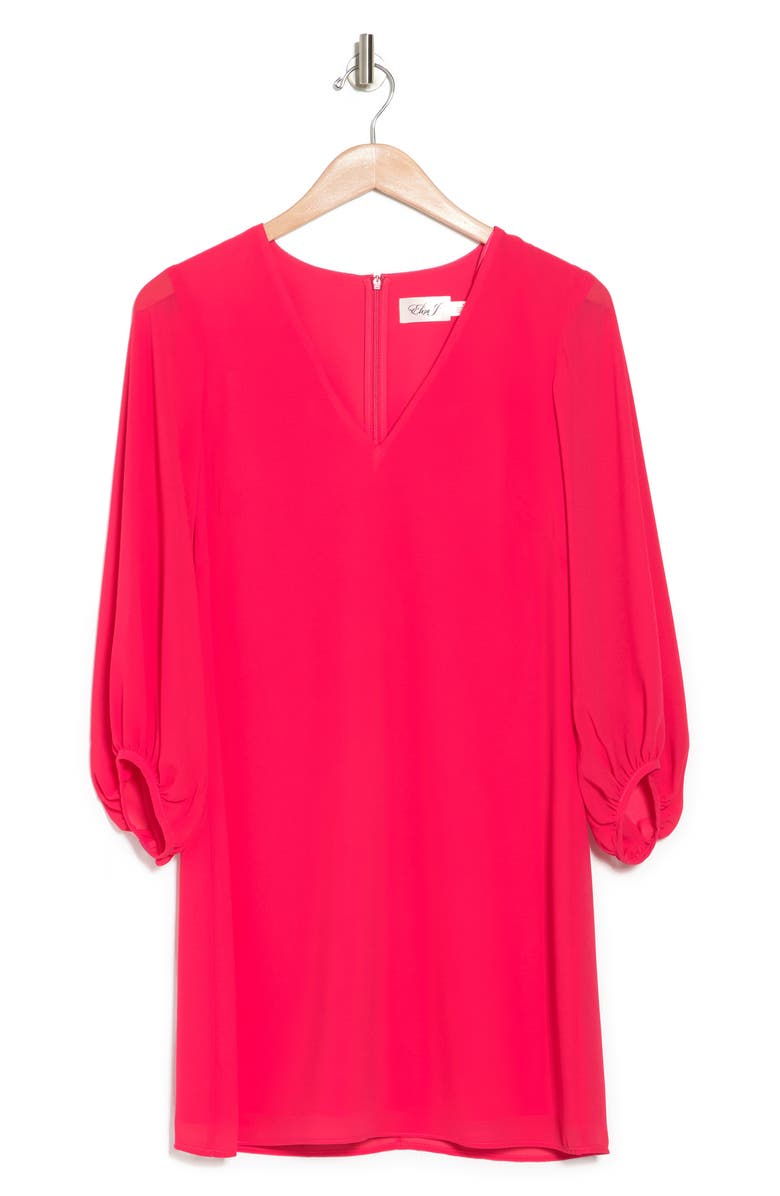 Eliza J V-Neck Chiffon Shift Dress, Alternate, color, Cherry