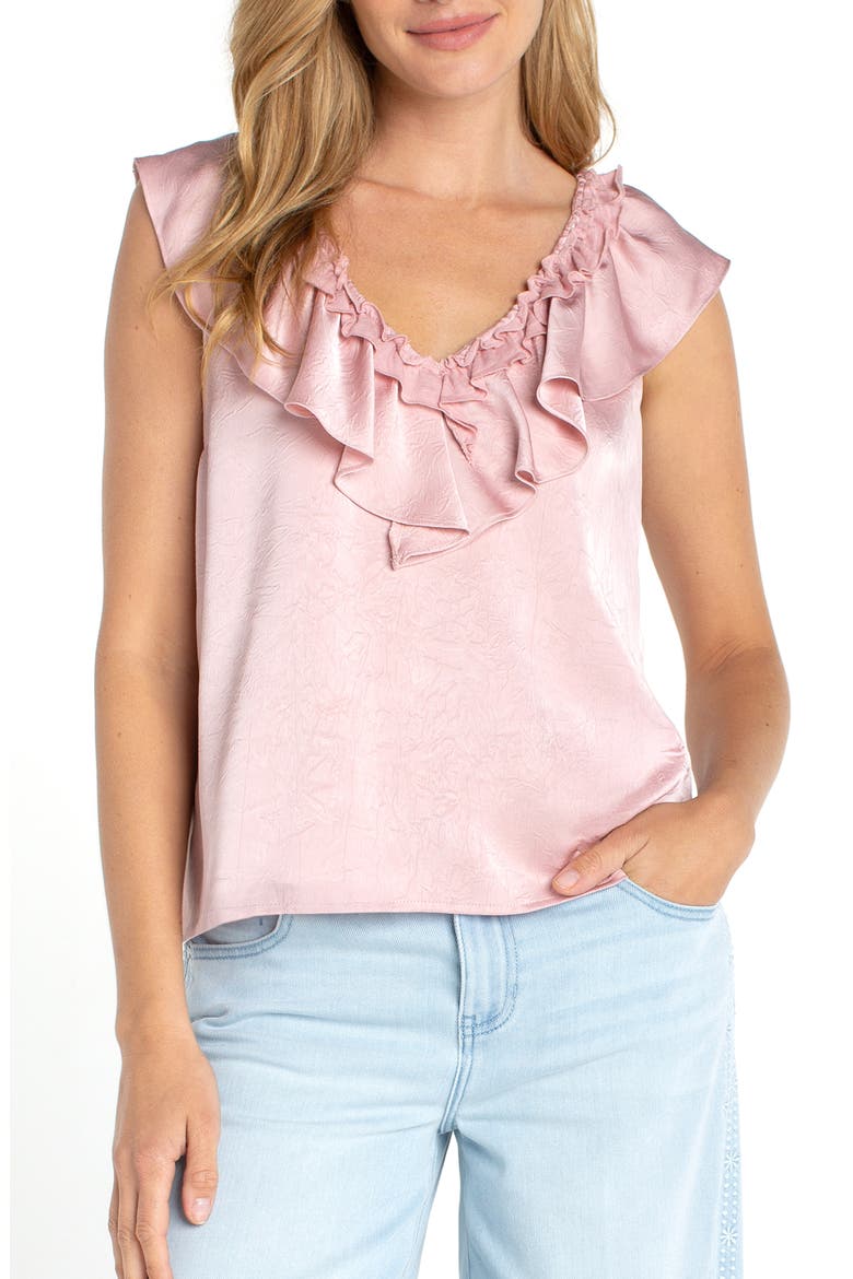 Ruffle Sleeveless Mixed Media Top, Main, color, LIGHT ROSE