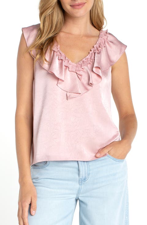 Ruffle Sleeveless Mixed Media Top