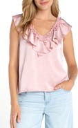 Liverpool Los Angeles Ruffle Sleeveless Mixed Media Top