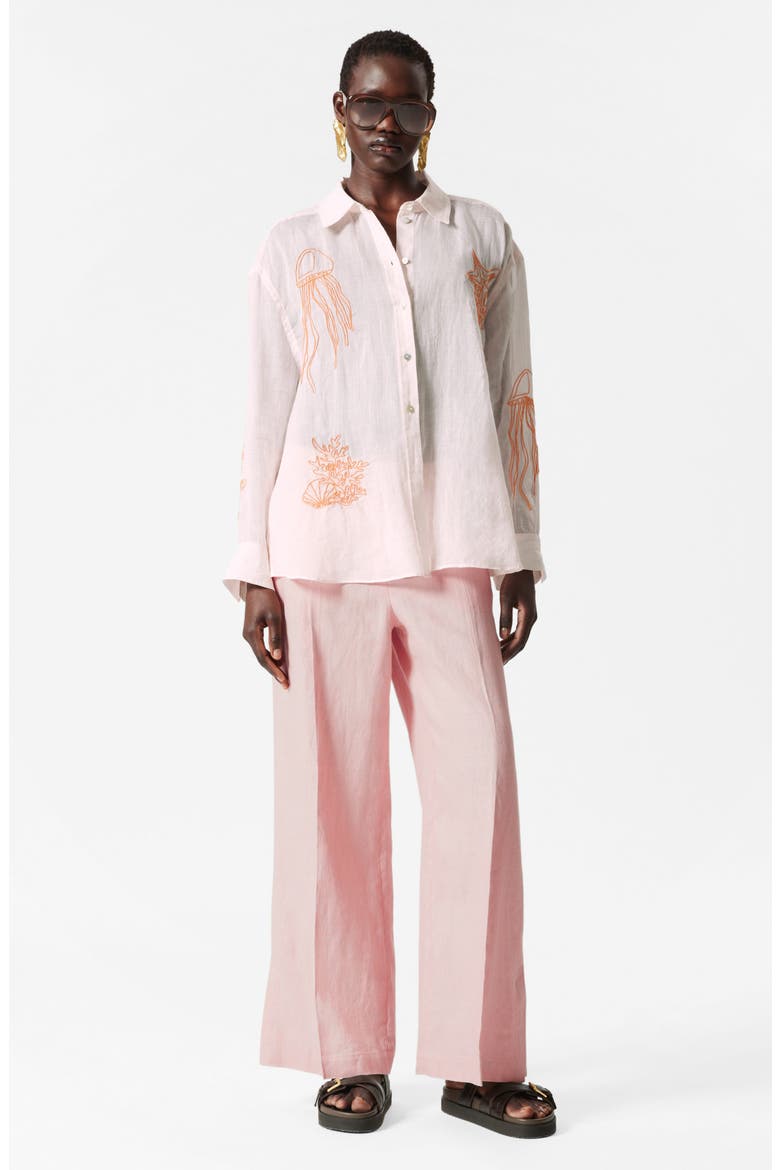 Embroidered Sheer Button-Up Shirt, Alternate, color, PINK DUSTY LIGHT
