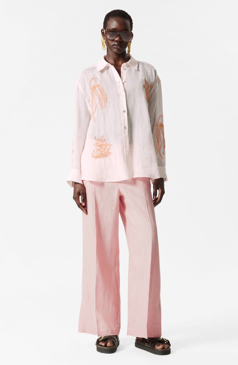 & Other Stories Embroidered Sheer Button-Up Shirt, Alternate, color, Pink Dusty Light