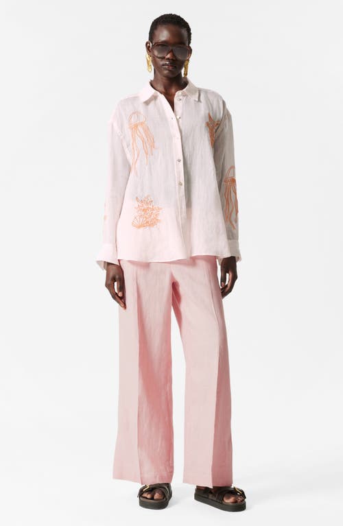 & Other Stories Embroidered Sheer Button-up Shirt In Pink