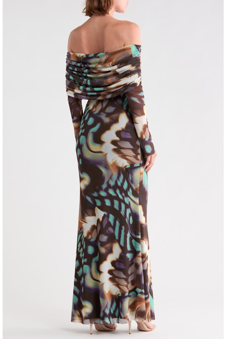 Thelma Off the Shoulder Long Sleeve Dress, Alternate, color, FEATHER SWIRL
