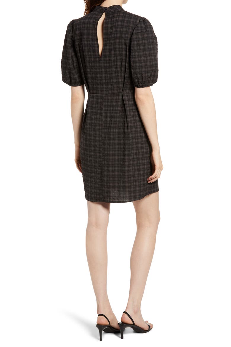 Maddie Plaid Puff Sleeve Dress, Alternate, color, BLACK