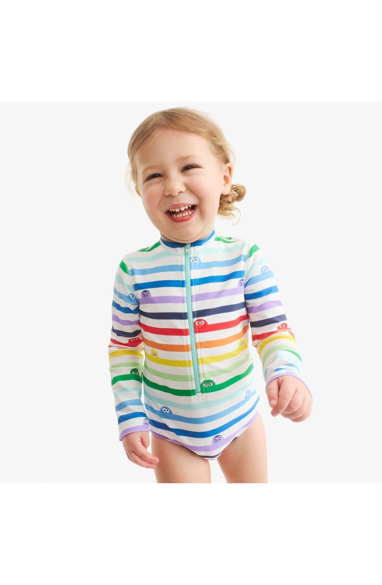 Primary Kids Sesame Street One-Piece Rash Guard, Alternate, color, White Sesame Street Stripes