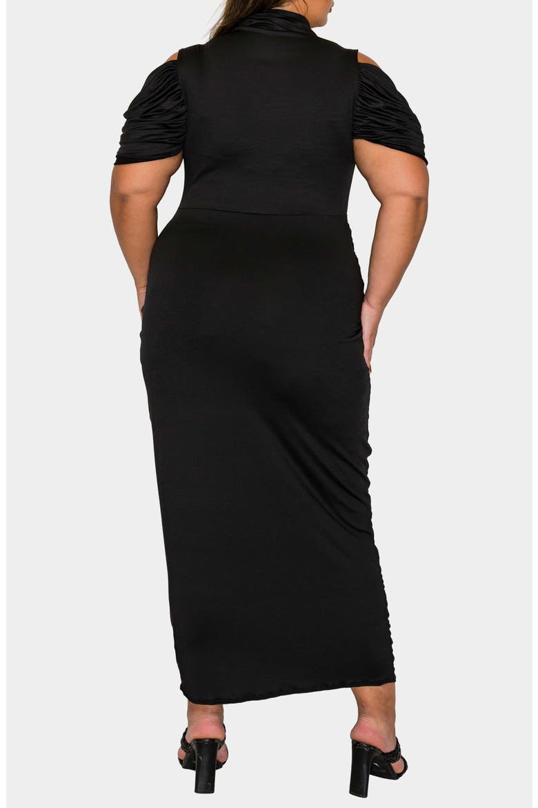 Seraphina Cold Shoulder Ruched Maxi Dress, Alternate, color, BLACK