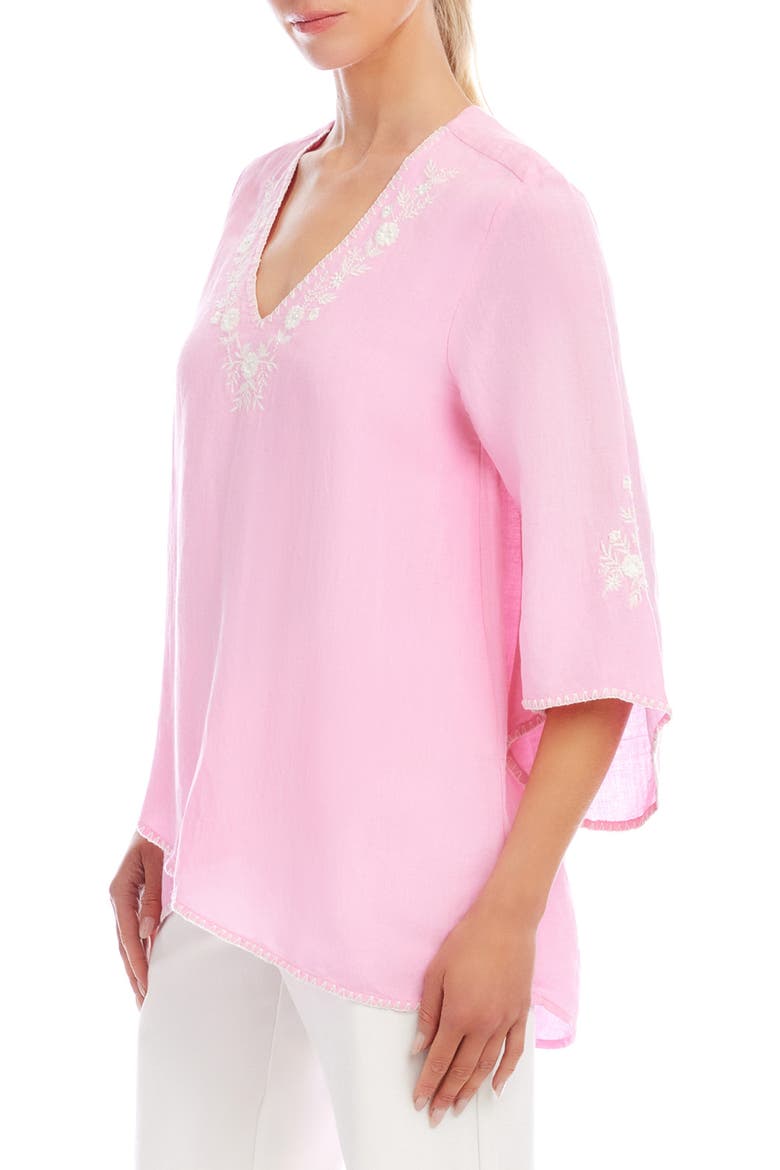 Embroidered Asymmetric Hem Linen Blend Top, Alternate, color, PINK