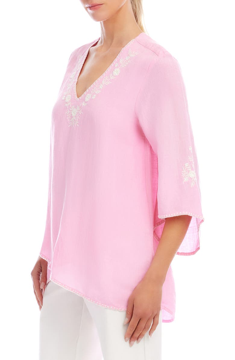 Karen Kane Embroidered Asymmetric Hem Linen Blend Top, Alternate, color, Pink