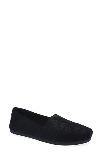 Toms Metallic Suede Classic Slip On Sneaker In Black