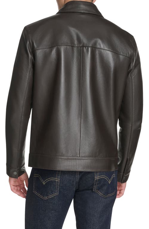 Cole Haan Leather Zip Shirt Jacket In Black