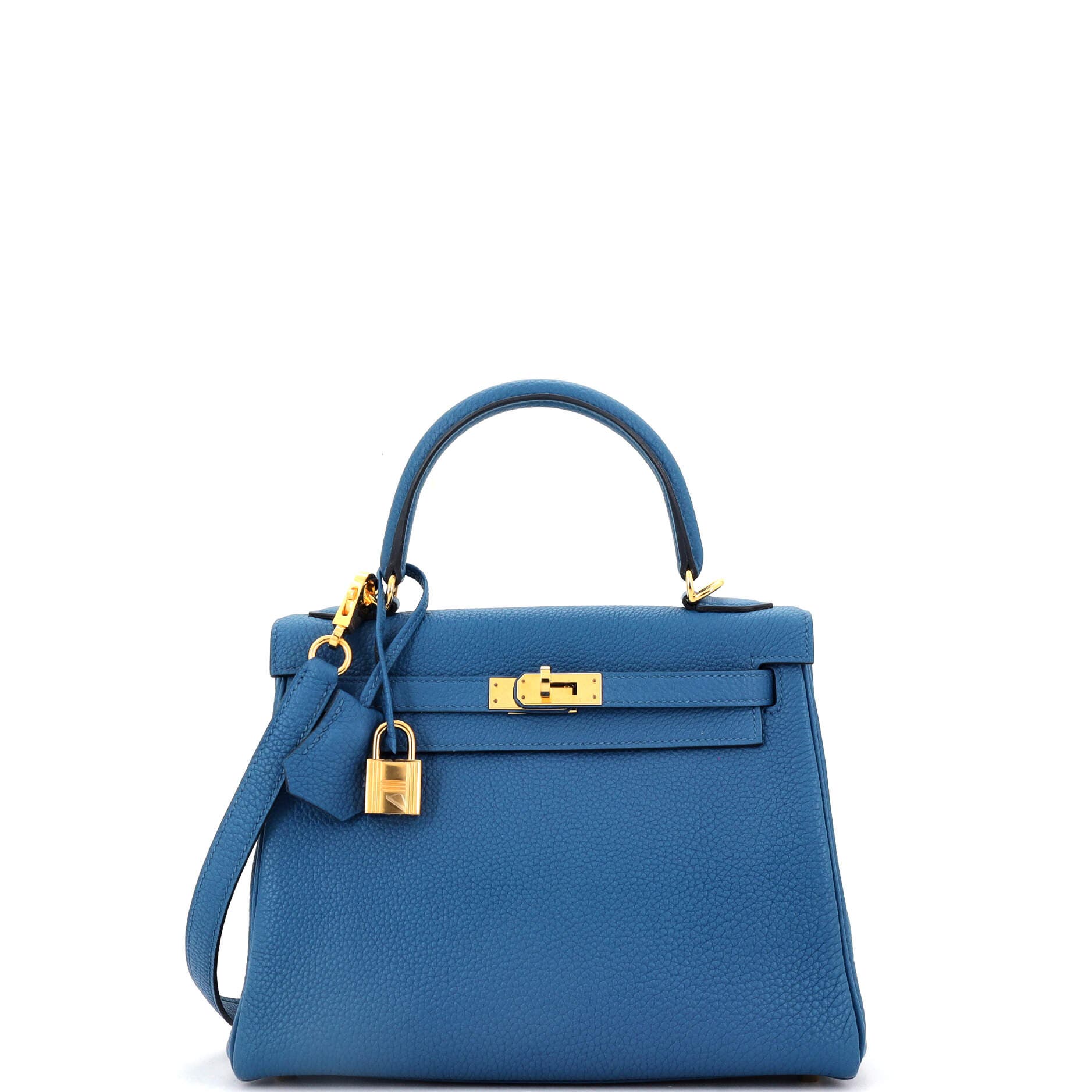 Pre-Owned Hermes Kelly Handbag Blue Togo with Gold Hardware 25, Main, color, 