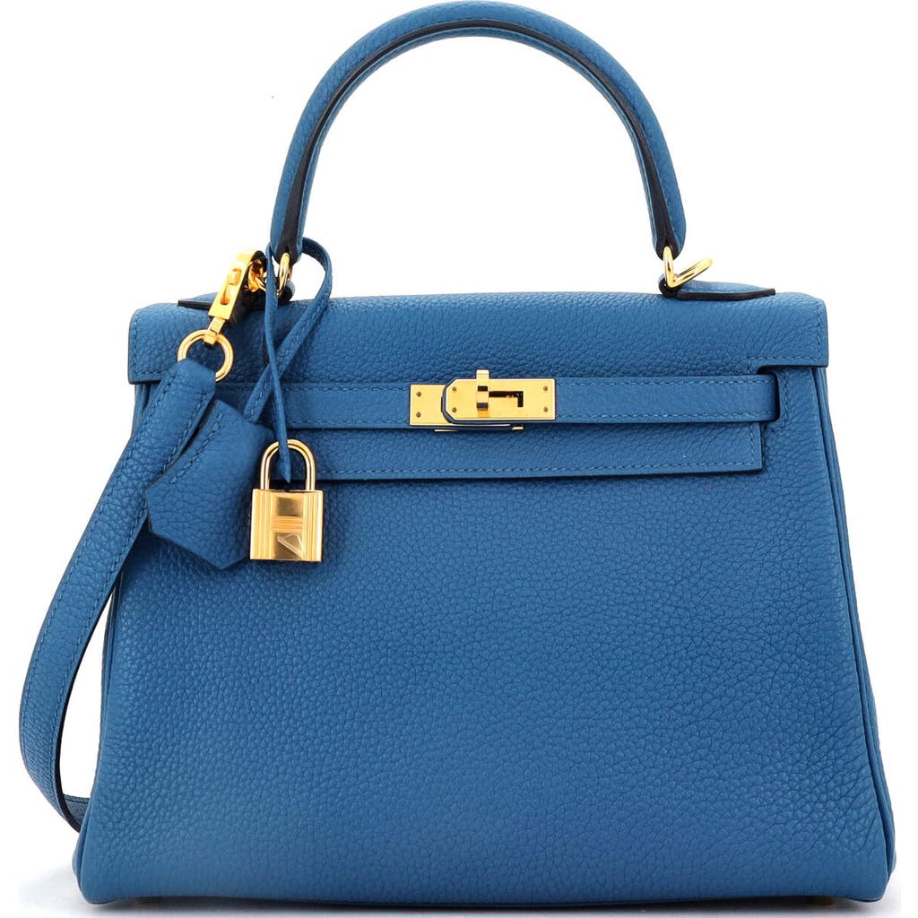 Pre-owned Hermes Hermes Kelly Handbag Blue Togo With Gold Hardware 25 In Blue
