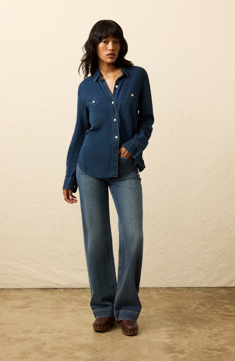 Faherty Chambray Button-Up Shirt, Alternate, color, Night Lagoon Wash