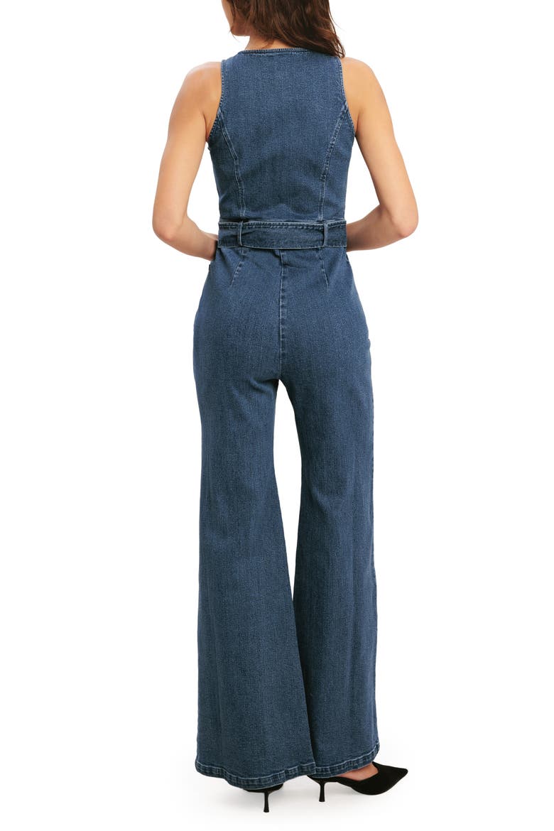 Belted Denim Jumpsuit, Alternate, color, MEDIUM INDIGO
