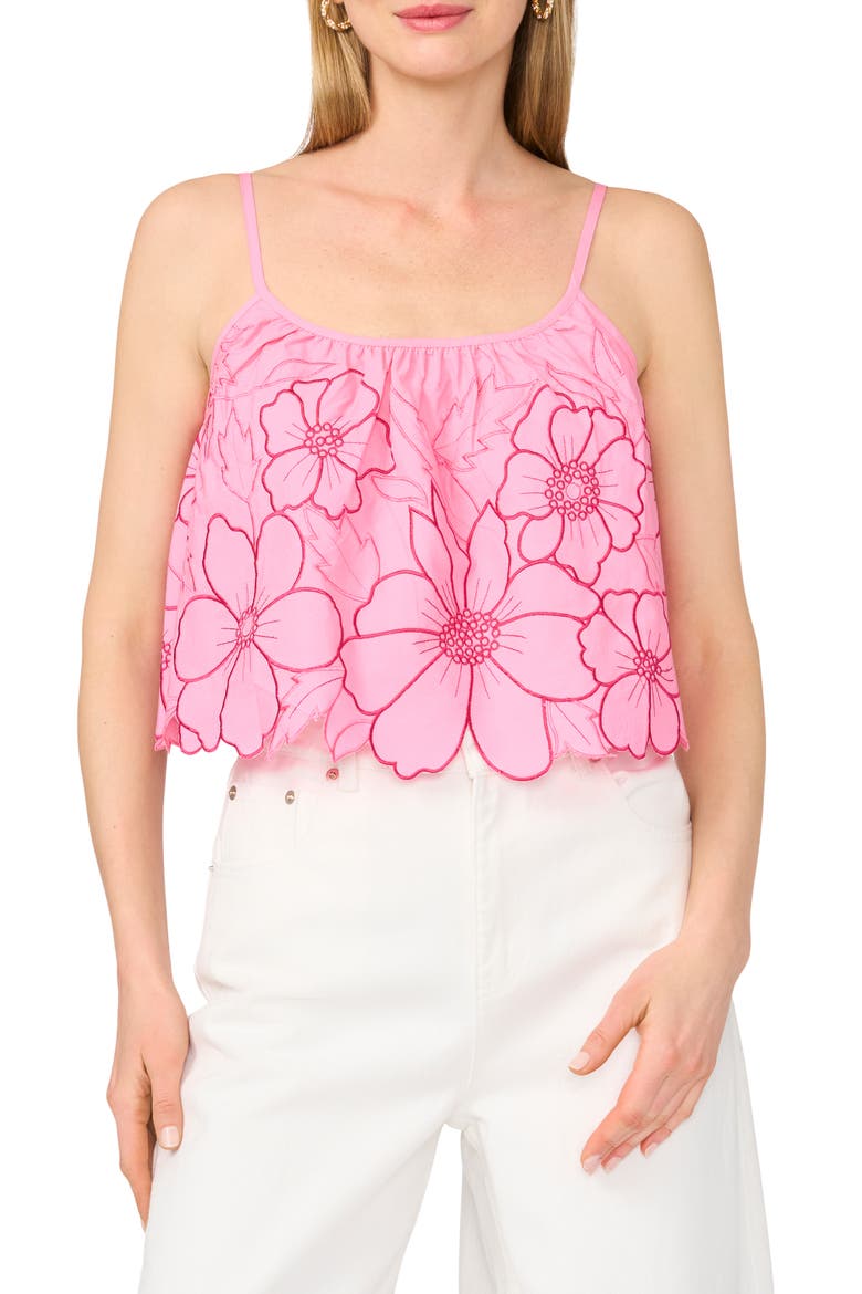 Floral Embroidery Tank, Main, color, SACHET PINK