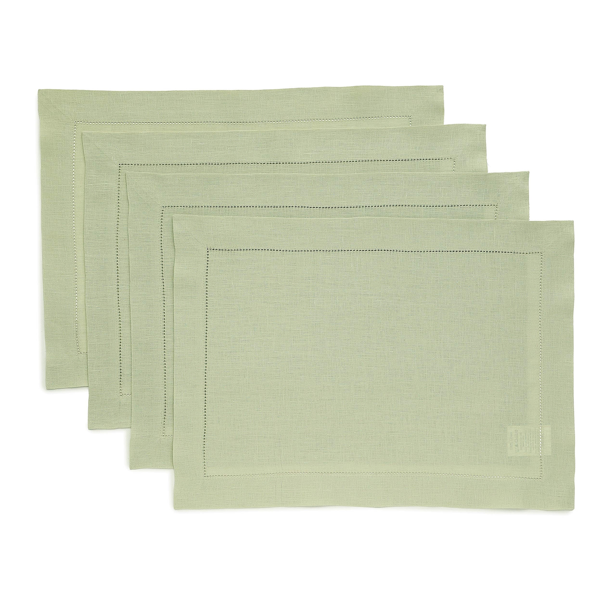 Solino Home Linen Placemats - Classic Hemstitch, 14" x 19" Inch - Sage Green, Medium