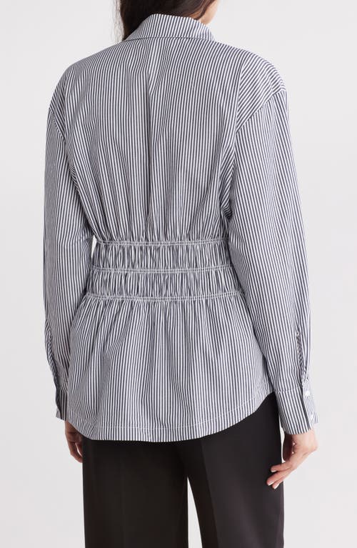 Steve Madden Smock Waist Button Up Shirt In Banker Stripe
