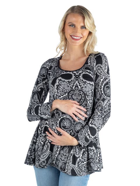 Maternity Black Paisley Long Sleeve Tunic Top