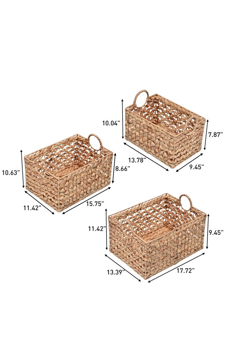 HAPPIMESS Quinn Bohemian Cottage Woven Hyacinth Rectangular Storage Baskets with Handles,, Alternate, color, Natural