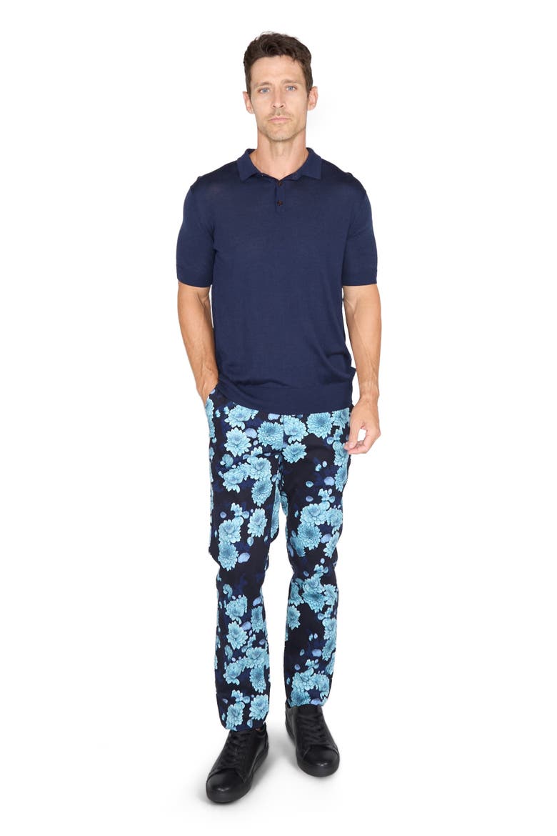 Jack Flat Front Stretch Sateen Pant, Alternate, color, Serious Floral Navy