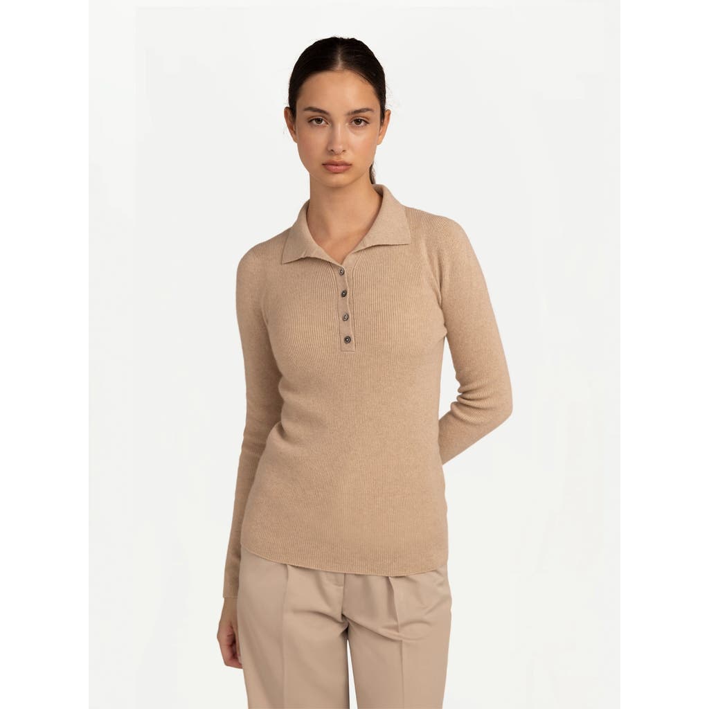 Gobi Mongolian Cashmere Organic Color Lightweight Polo In Beige